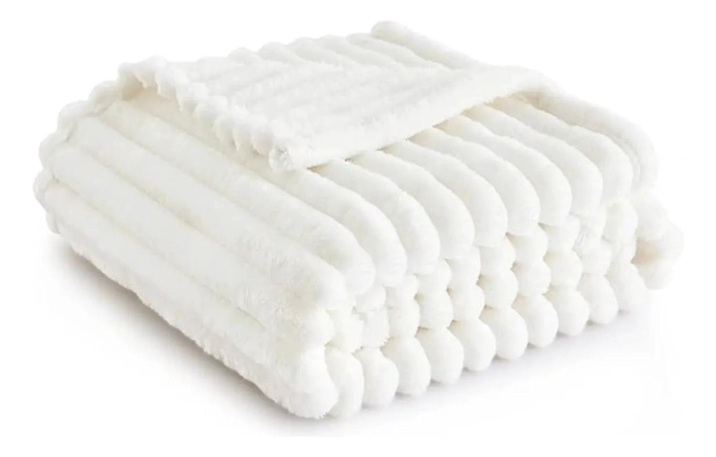 FRAZADA MANTA PIECERA 130 X 150 CM TERMICA RAYAS SHERPA CASA NEROLA GRIS BLANCO - 1