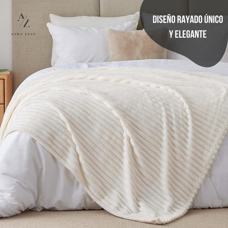 FRAZADA MANTA PIECERA 130 X 150 CM TERMICA RAYAS SHERPA CASA NEROLA GRIS BLANCO - 4
