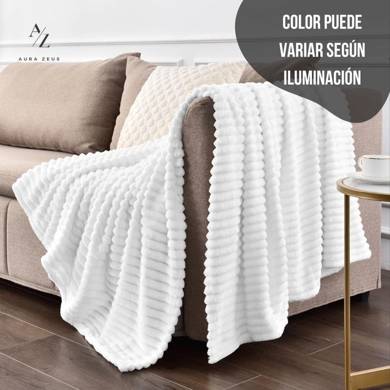 FRAZADA MANTA PIECERA 130 X 150 CM TERMICA RAYAS SHERPA CASA NEROLA GRIS BLANCO - 5