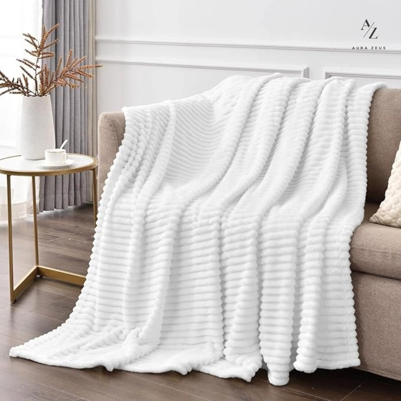 FRAZADA MANTA PIECERA 130 X 150 CM TERMICA RAYAS SHERPA CASA NEROLA GRIS BLANCO - 6