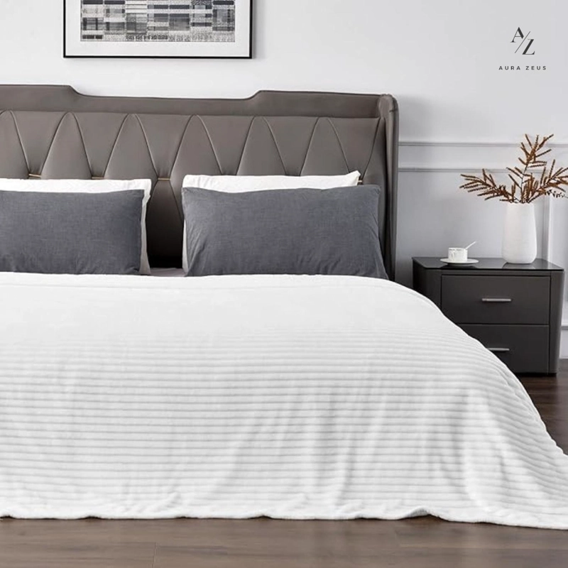 FRAZADA MANTA PIECERA 130 X 150 CM TERMICA RAYAS SHERPA CASA NEROLA GRIS BLANCO - 8