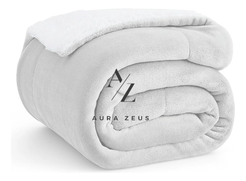 FRAZADA MANTA PIECERA 130 X 150 CM TERMICA RAYAS SHERPA CASA NEROLA GRIS BLANCO - 9