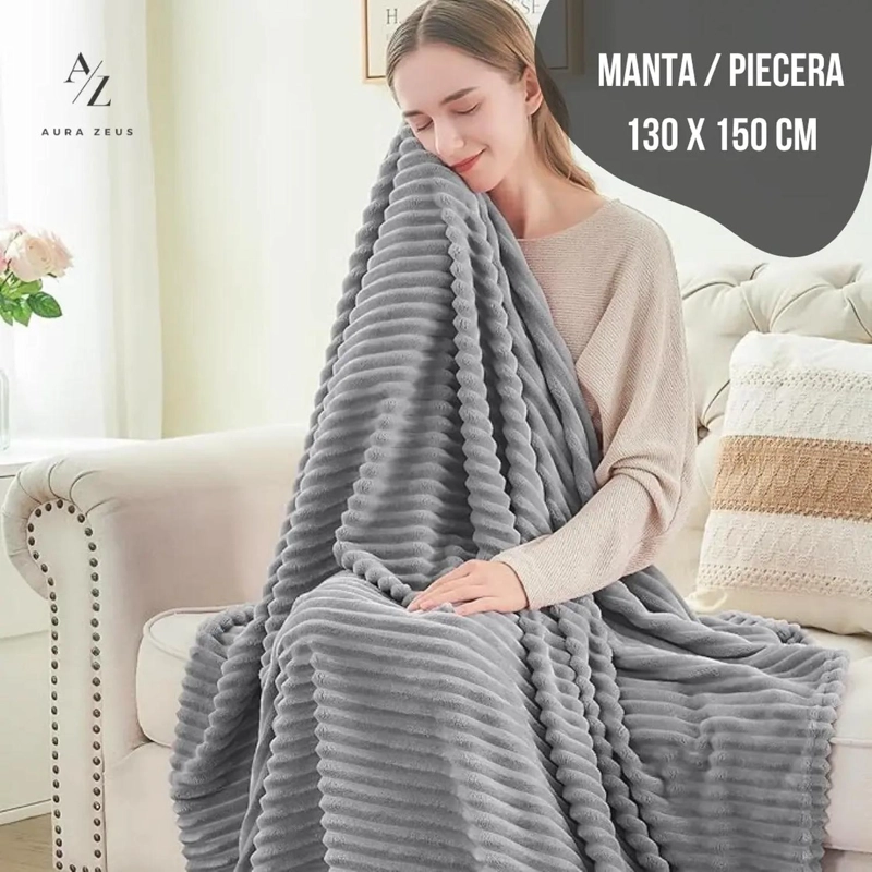 FRAZADA MANTA PIECERA 130 X 150 CM TERMICA SHERPA POLAR GRIS - 2
