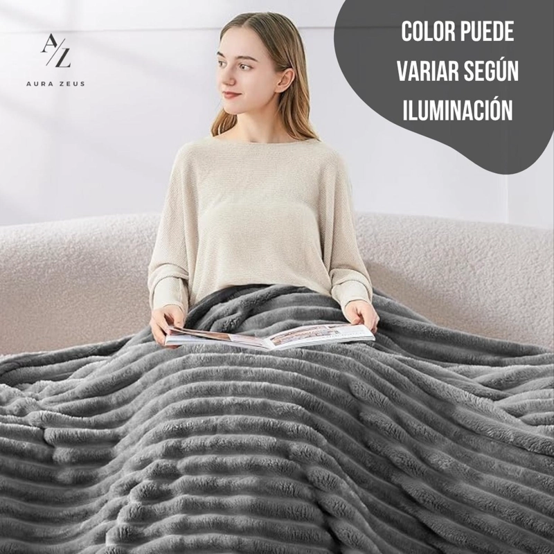 FRAZADA MANTA PIECERA 130 X 150 CM TERMICA SHERPA POLAR GRIS - 5