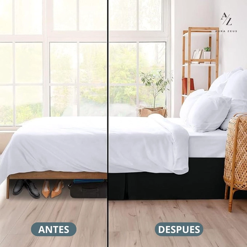 FALDON CAMA LISO BLANCO NEGRO DORMITORIO PLAZAS ELASTICADOS TAMANO 2 PLAZAS - 3