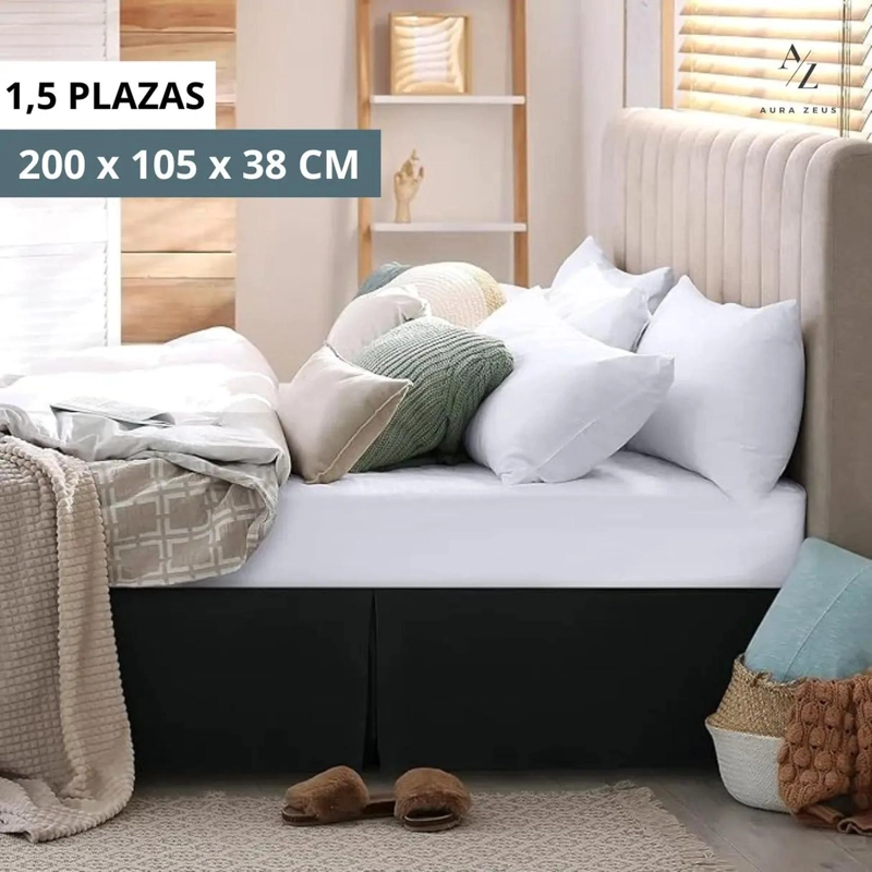 FALDON CAMA LISO BLANCO NEGRO DORMITORIO PLAZAS ELASTICADOS TAMANO 1.5 PLAZAS - 2