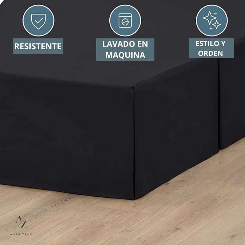 FALDON CAMA LISO BLANCO NEGRO DORMITORIO PLAZAS ELASTICADOS TAMANO 1.5 PLAZAS - 5
