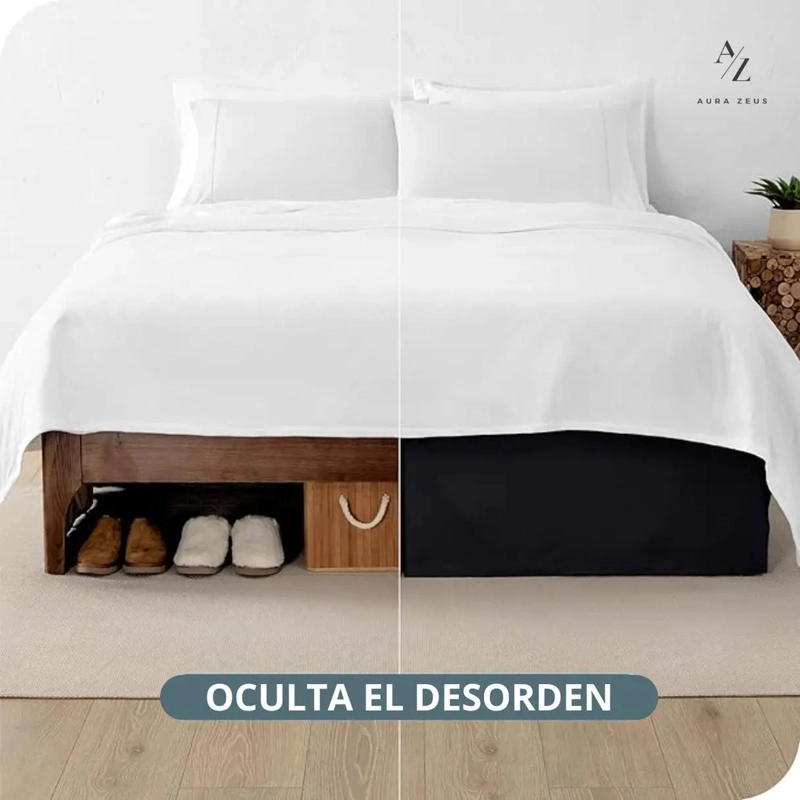 FALDON CAMA LISO BLANCO NEGRO DORMITORIO PLAZAS ELASTICADOS TAMANO 1.5 PLAZAS - 6