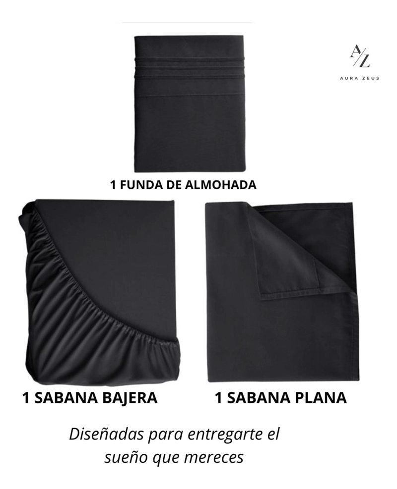 JUEGO DE SABANAS 1800 HILOS MICROFIBRA CEPILLADA PLAZAS TAMANO 1.5 PLAZAS NEGRO - 2