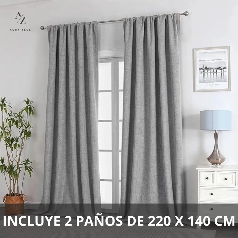 CORTINA 100% BLACKOUT 2 PAÑOS 220X140 LINO TERMICA ROLLER AZ - 2