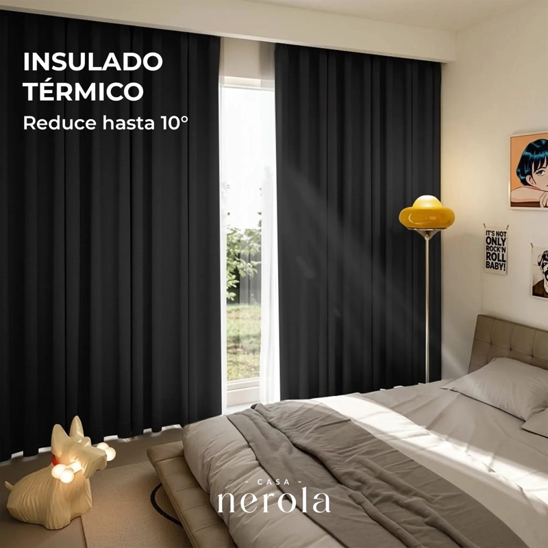 CORTINA 100% BLACKOUT 2 PAÑOS 220 X 140 LINO TERMICA ROLLER GRIS - 4