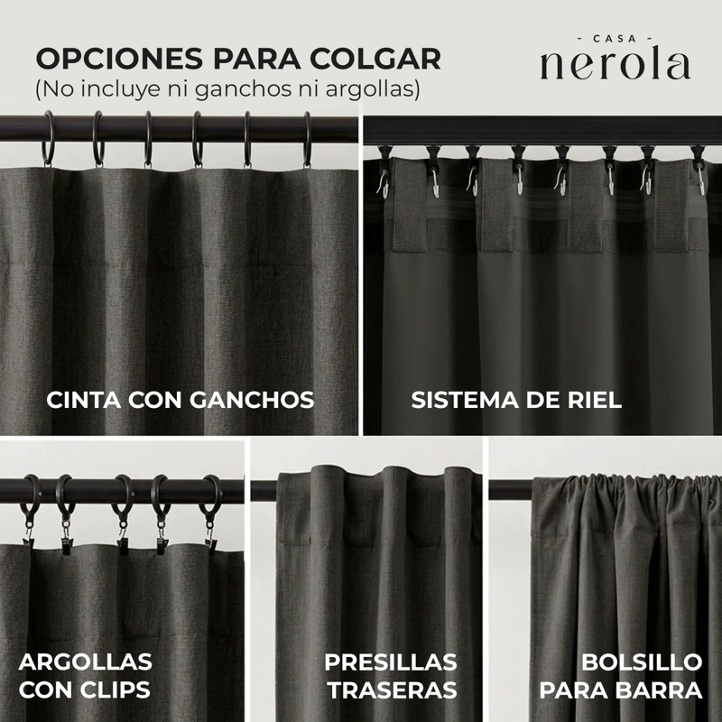 CORTINA 100% BLACKOUT 2 PAÑOS 220 X 140 LINO TERMICA ROLLER GRIS - 6
