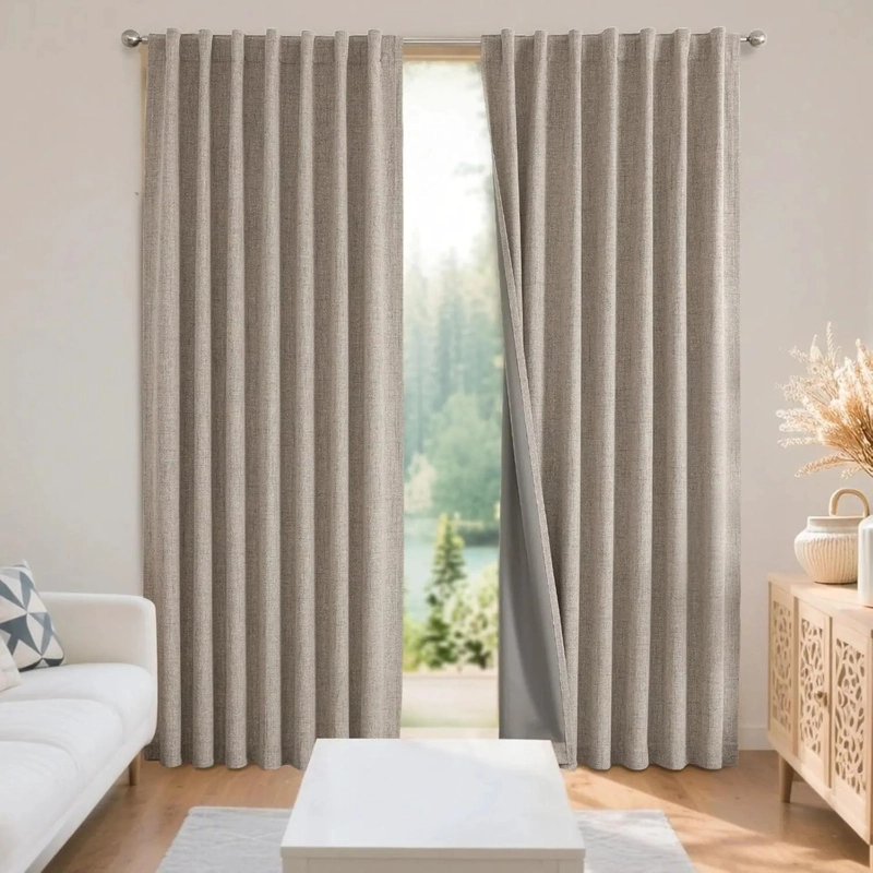 CORTINA DE BANO TELA + FORRO + 12 GANCHOS PREMIUM 180 X 180 CM BLANCO JUEGO LARGA BEIGE - 1