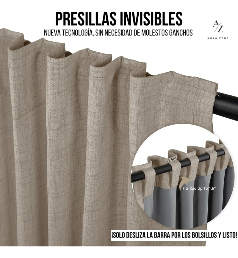 CORTINA DE BANO TELA + FORRO + 12 GANCHOS PREMIUM 180 X 180 CM BLANCO JUEGO LARGA BEIGE - 3