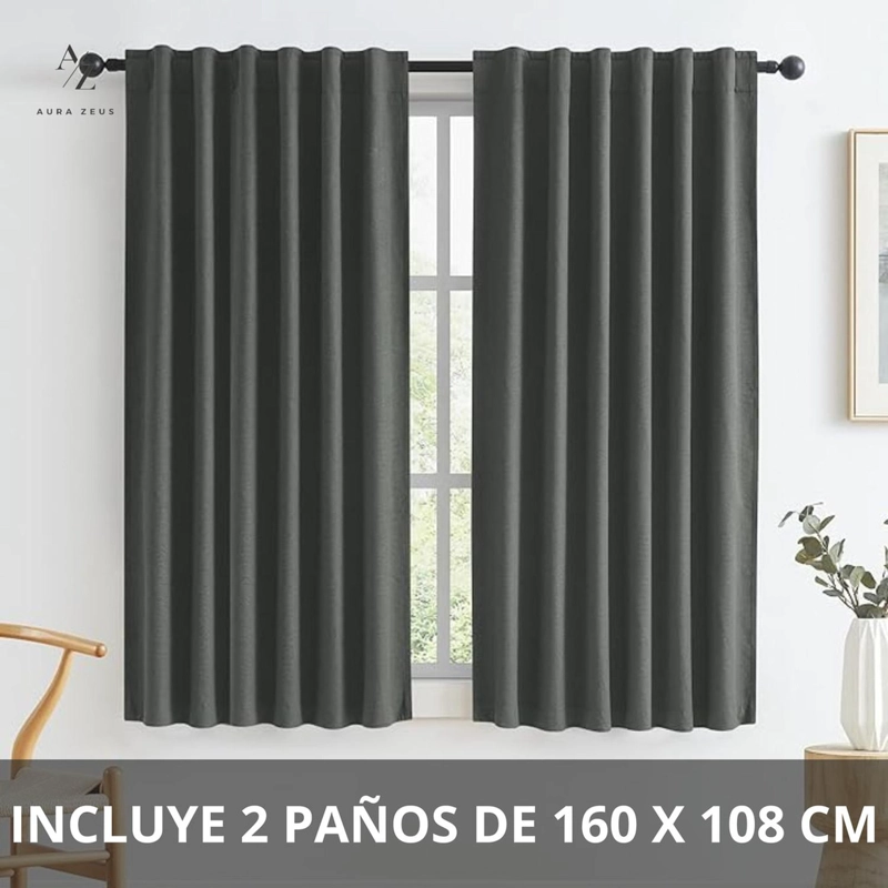 CORTINA 100% BLACKOUT 2 PANOS 220 X 140 CM LINO TERMICA ROLLER GRIS - 2
