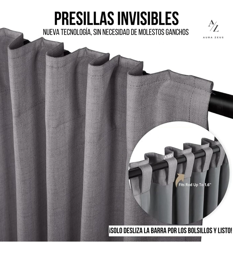 CORTINA 100% BLACKOUT 2 PANOS 220 X 140 CM LINO TERMICA ROLLER GRIS - 4