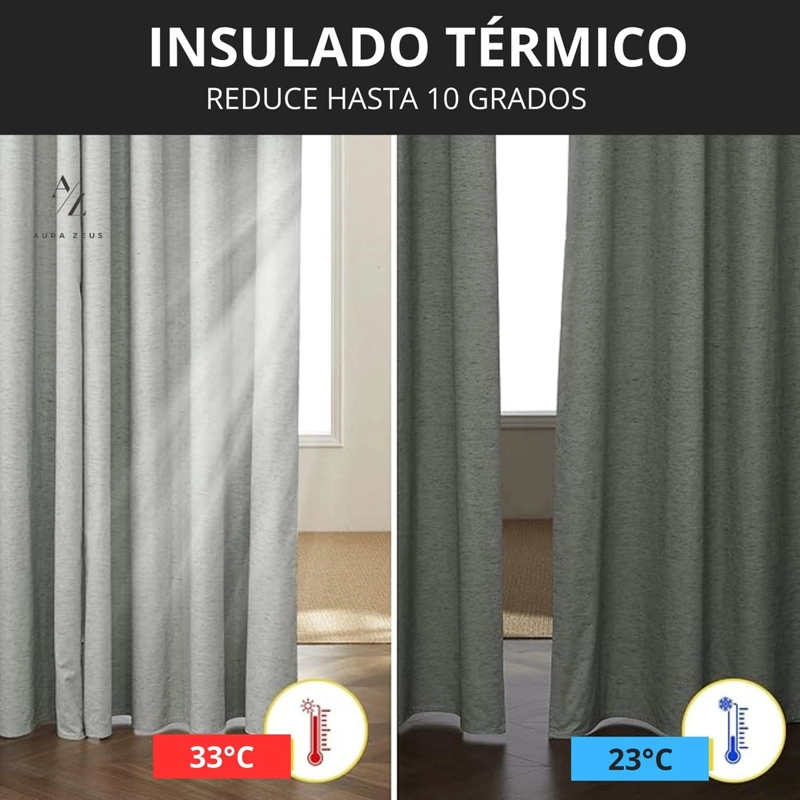 CORTINA 100% BLACKOUT 2 PANOS 220 X 140 CM LINO TERMICA ROLLER GRIS - 6