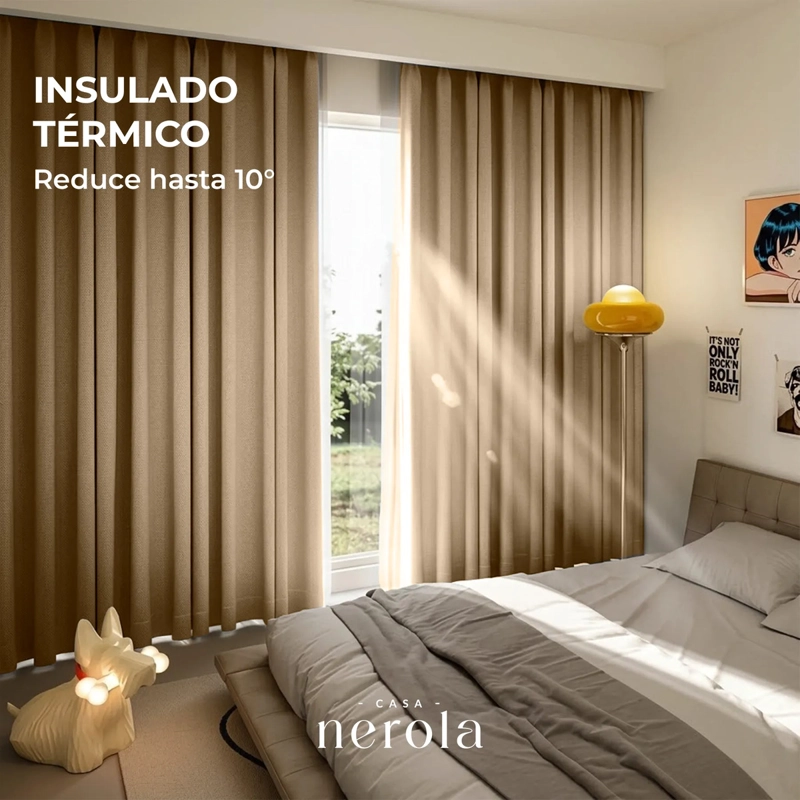 CORTINA 100% BLACKOUT 2 PAÑOS 160 X 108 CM LINO TERMICA ROLLER BEIGE - 4