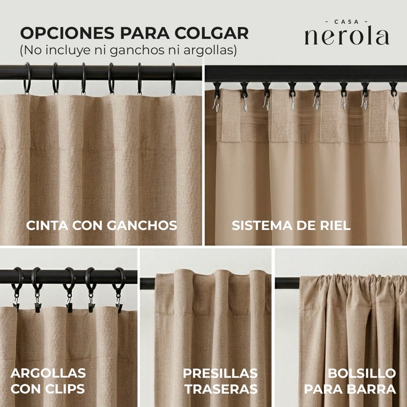 CORTINA 100% BLACKOUT 2 PAÑOS 160 X 108 CM LINO TERMICA ROLLER BEIGE - 6