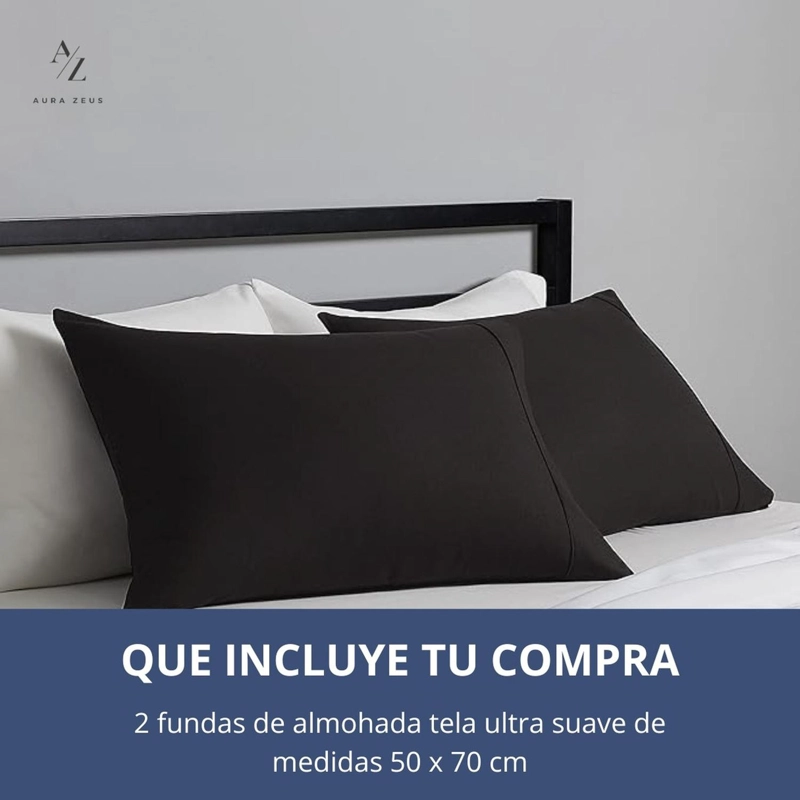 SET 2 FUNDAS DE ALMOHADA 50X70 - 90 HILOS ROPA DE CAMA HOGAR SABANAS NEGRO - 3