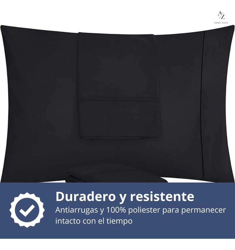 SET 2 FUNDAS DE ALMOHADA 50X70 - 90 HILOS ROPA DE CAMA HOGAR SABANAS NEGRO - 5