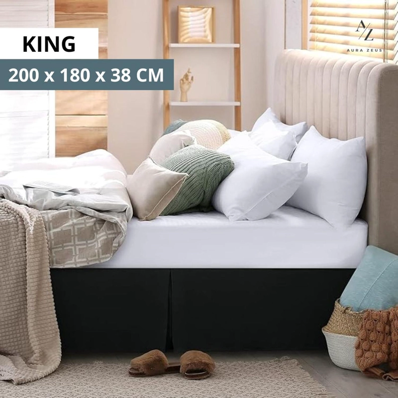 FALDON CAMA LISO DORMITORIO PLAZAS ELASTICADOS NEGRO KING - 2