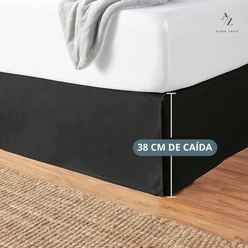 FALDON CAMA LISO DORMITORIO PLAZAS ELASTICADOS NEGRO KING - 4
