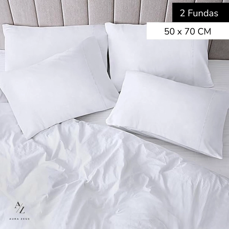SET 2 FUNDAS DE ALMOHADA 50X70 - 90 HILOS ROPA DE CAMA HOGAR SABANAS BLANCO - 2