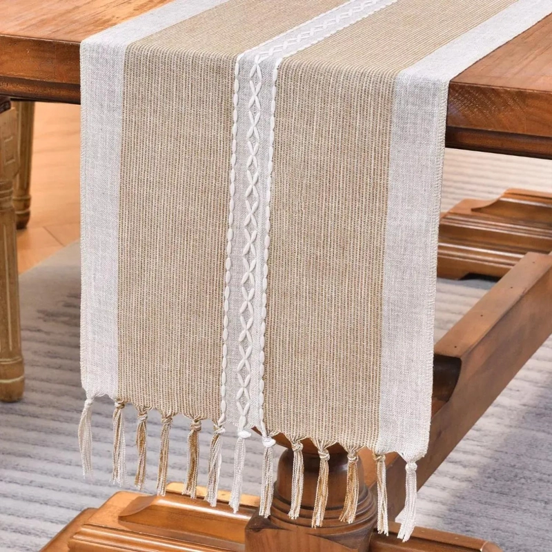 CAMINO DE MESA LINO Y ALGODON MANTEL CROCHET 183X33 CM AZ - 1