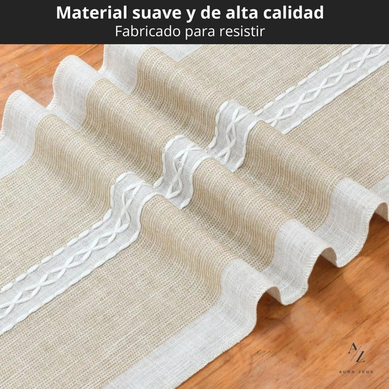 CAMINO DE MESA LINO Y ALGODON MANTEL CROCHET 183X33 CM AZ - 3