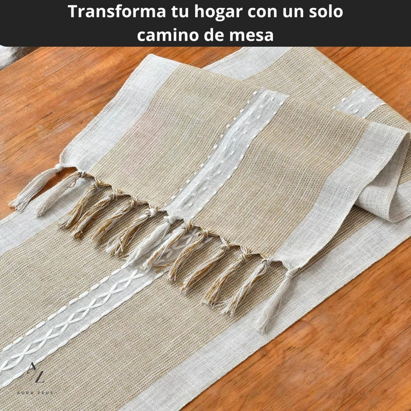 CAMINO DE MESA LINO Y ALGODON MANTEL CROCHET 183X33 CM AZ - 6