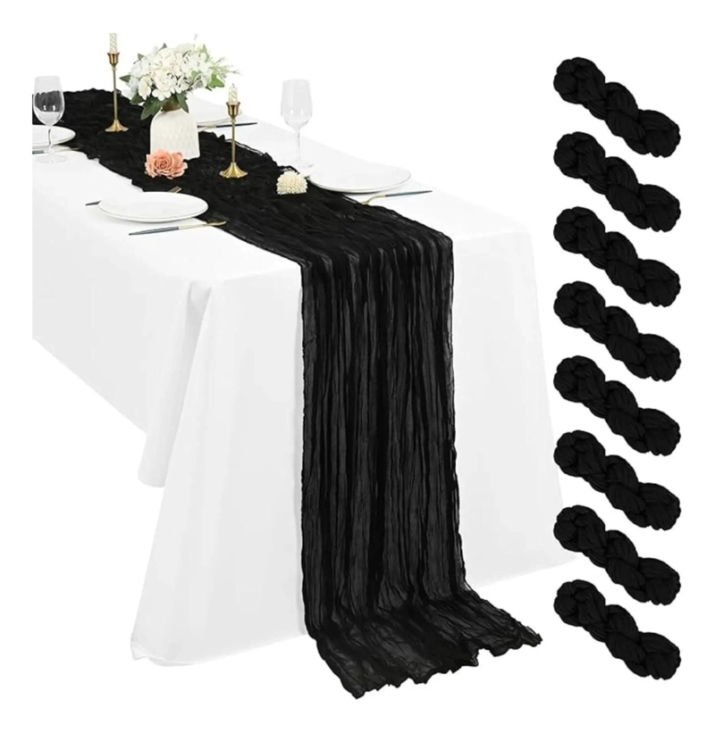 CAMINO DE MESAS GASA RECTANGULAR MANTEL CENTRO TELA 300 X 90 CM NEGRO - 1