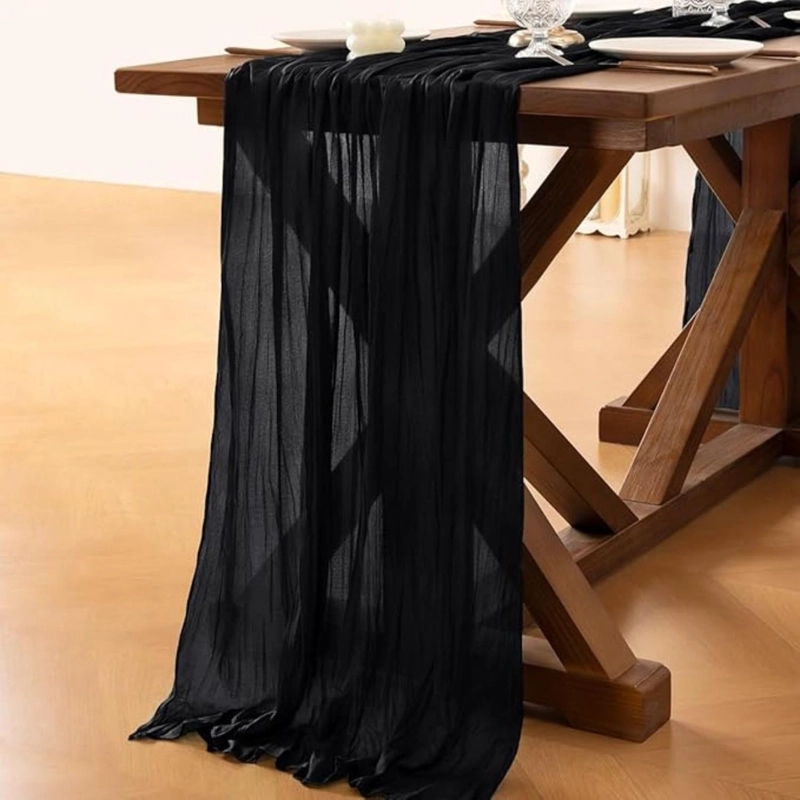 CAMINO DE MESAS GASA RECTANGULAR MANTEL CENTRO TELA 300 X 90 CM NEGRO - 6