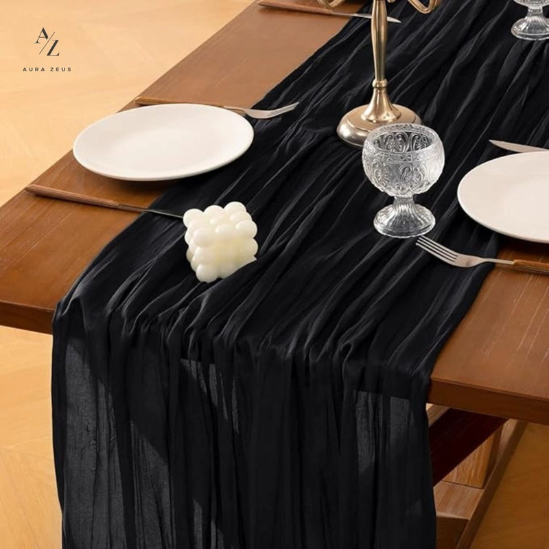 CAMINO DE MESAS GASA RECTANGULAR MANTEL CENTRO TELA 300 X 90 CM NEGRO - 7