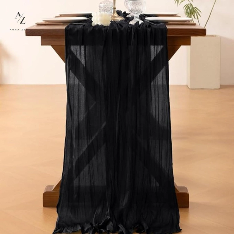 CAMINO DE MESAS GASA RECTANGULAR MANTEL CENTRO TELA 300 X 90 CM NEGRO - 9