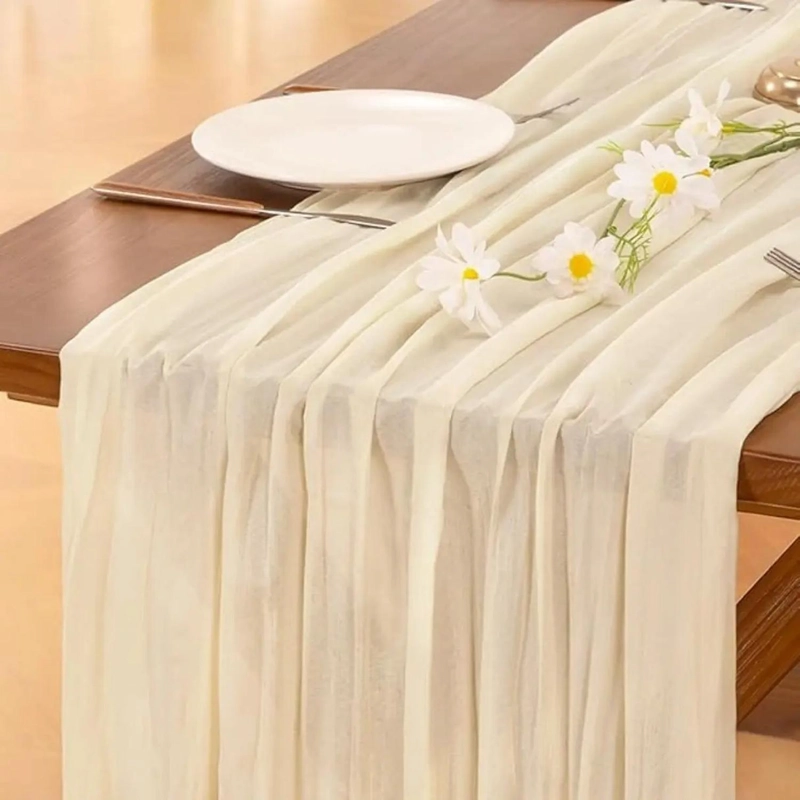 CAMINO DE MESAS GASA RECTANGULAR MANTEL CENTRO TELA 300 X 90 CM CREMA - 1