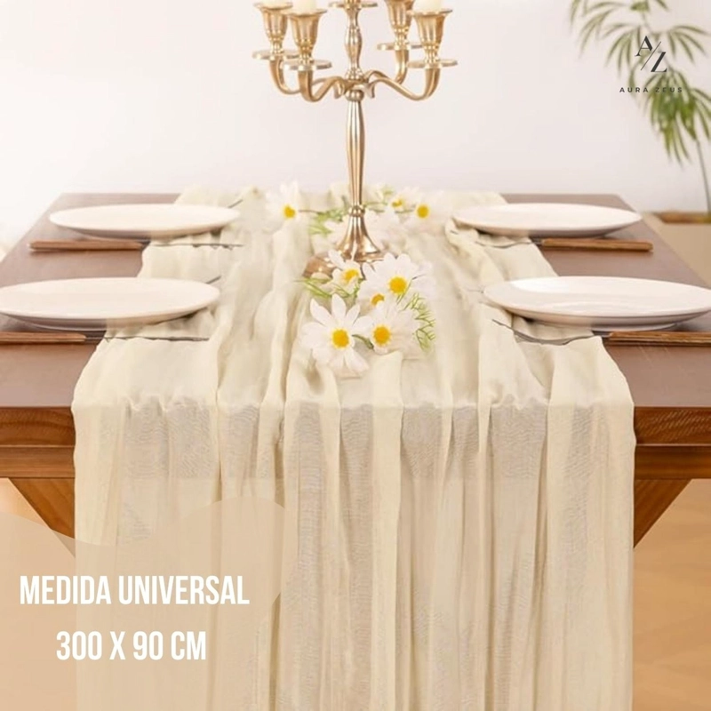 CAMINO DE MESAS GASA RECTANGULAR MANTEL CENTRO TELA 300 X 90 CM CREMA - 3
