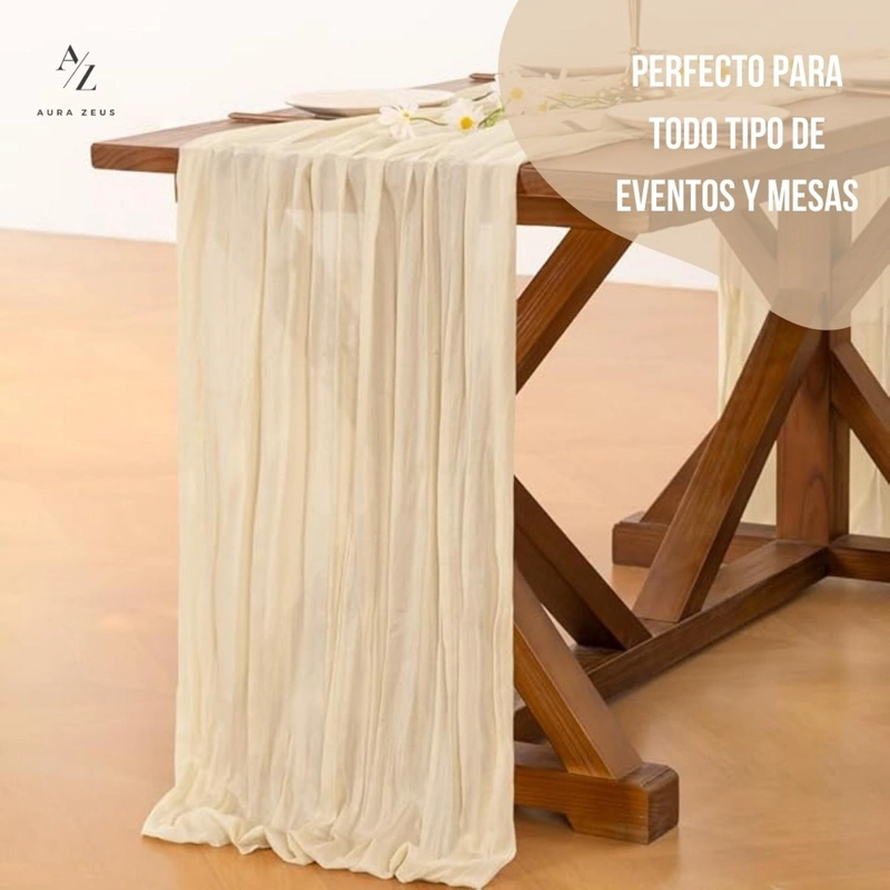CAMINO DE MESAS GASA RECTANGULAR MANTEL CENTRO TELA 300 X 90 CM CREMA - 4