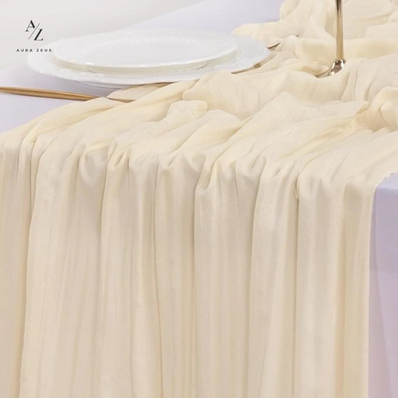 CAMINO DE MESAS GASA RECTANGULAR MANTEL CENTRO TELA 300 X 90 CM CREMA - 6