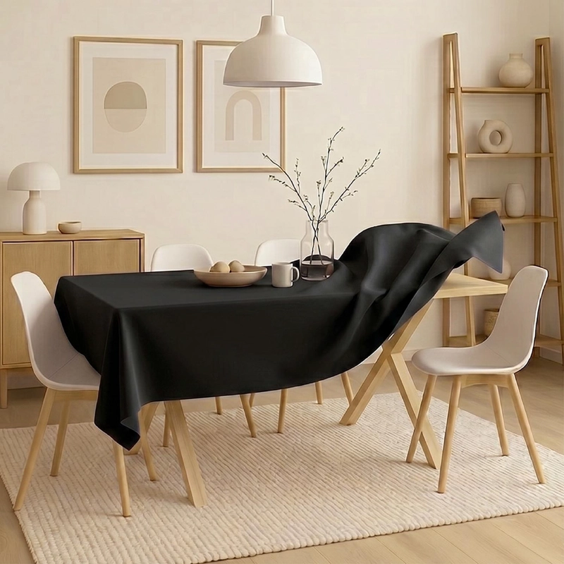 MANTEL RECTANGULAR ANTIMANCHAS IMPERMEABLE GENERO TELA 220 X 140 CM NEGRO - 1
