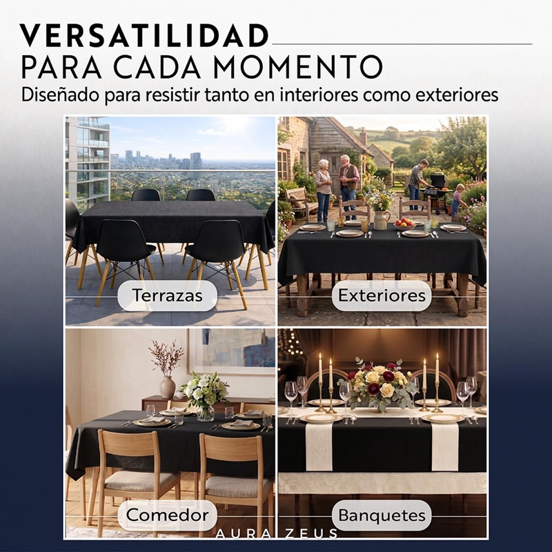 MANTEL RECTANGULAR ANTIMANCHAS IMPERMEABLE GENERO TELA 220 X 140 CM NEGRO - 6
