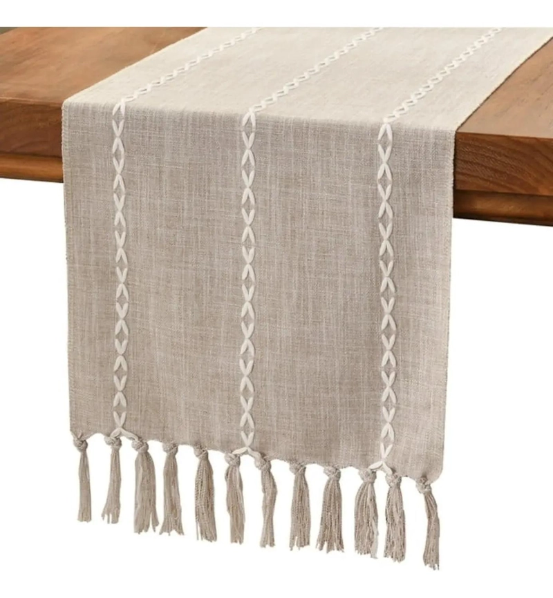 CAMINO DE MESA LINO Y ALGODON MANTEL 183X33 CM CROCHET AZ - 1