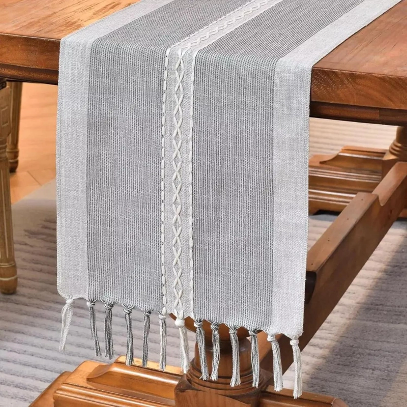 CAMINO DE MESA LINO Y ALGODON MANTEL CROCHET 183X33 CM AZ - 1