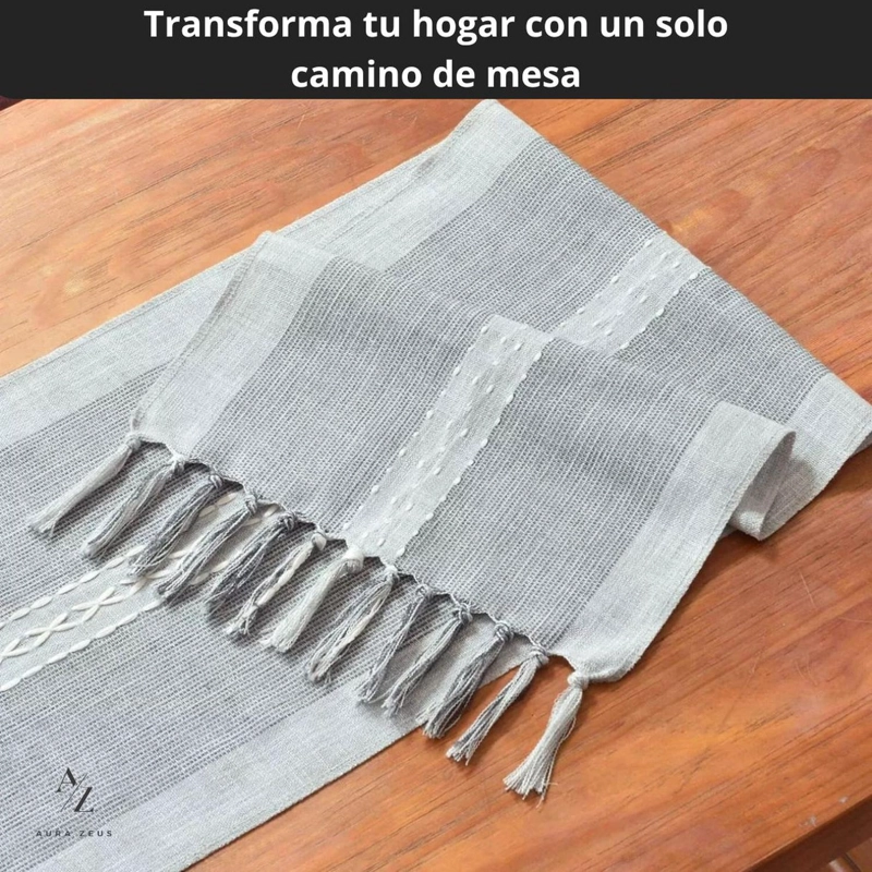 CAMINO DE MESA LINO Y ALGODON MANTEL CROCHET 183X33 CM AZ - 6