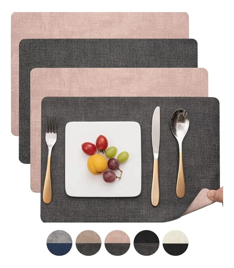 SET 4 INDIVIDUALES + 4 POSAVASOS IMPERMEABLES ANTIMANCHAS 2 EN 1 ROSA RECTANGULAR - 1