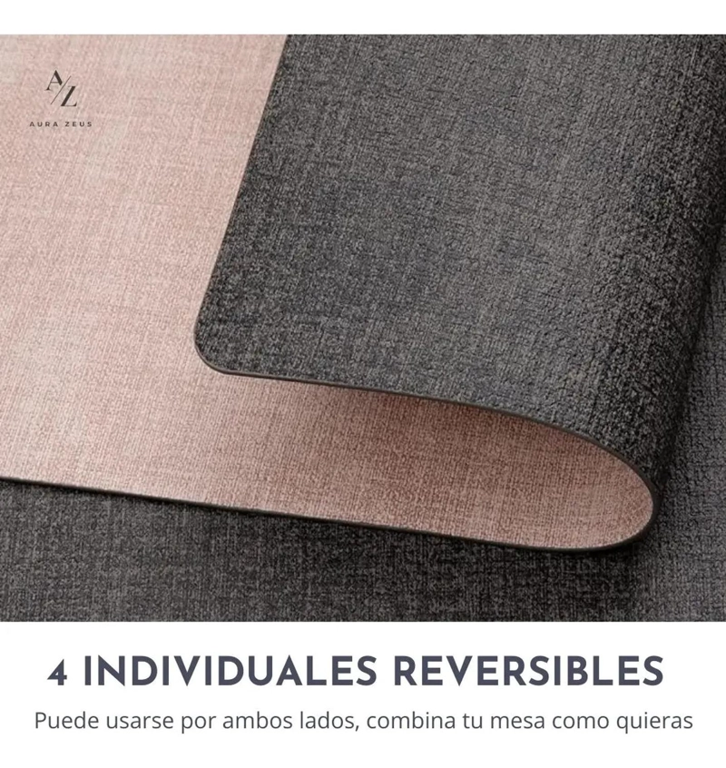 SET 4 INDIVIDUALES + 4 POSAVASOS IMPERMEABLES ANTIMANCHAS 2 EN 1 ROSA RECTANGULAR - 3