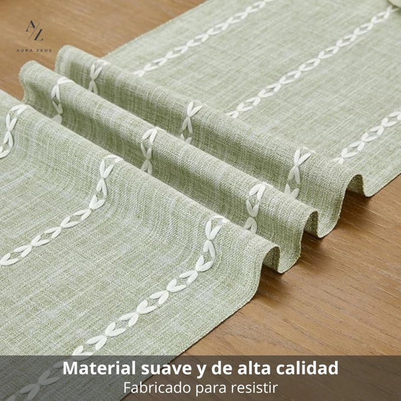CAMINOS DE MESA 183 X 33 CM LINO Y ALGODON MANTEL TEJIDO CROCHET VERDE - 3