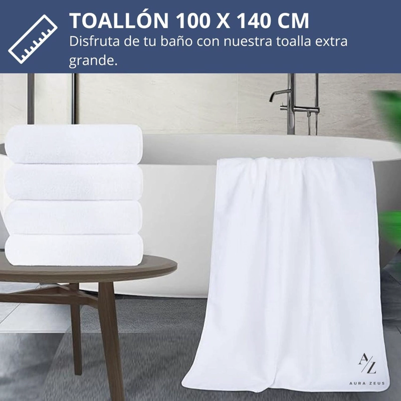 SET DE 2 TOALLAS GRANDE DE BANO TOALLON 100 X 140 CM MICROFIBRA BLANCO - 2