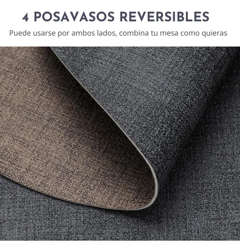 SET 4 POSAVASOS REDONDOS ANTIMANCHAS ECOCUERO MESA 2 EN 1 IR MARRON CAFE - 2