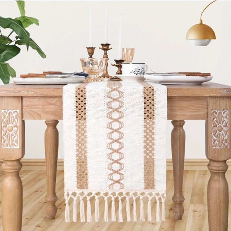 CAMINO DE MESA DECORACION YUTE MANTELES DE CENTRO 180 X 30 CM BLANCO CAFE - 1
